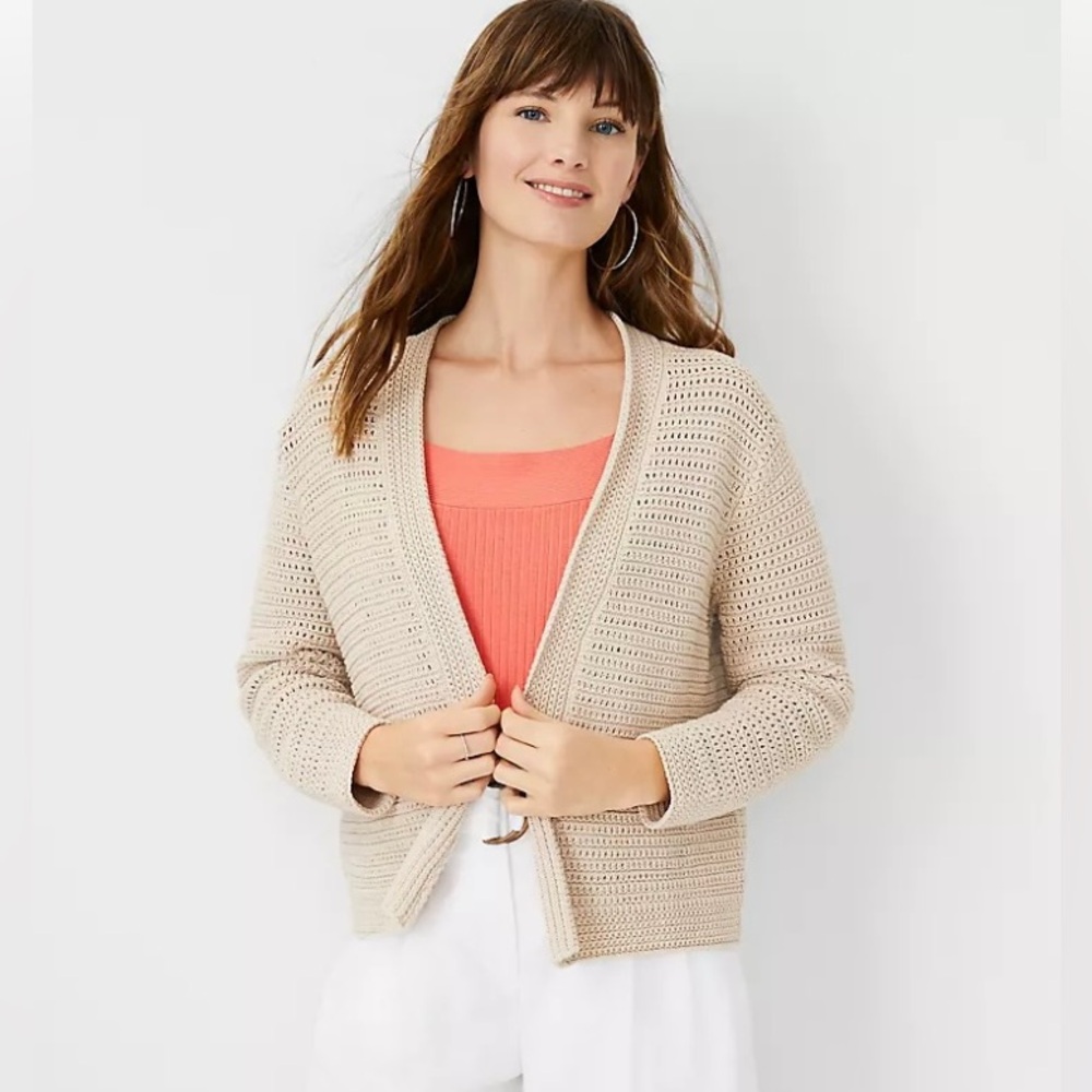Ann Taylor Crochet Open Cardigan (sz: M)